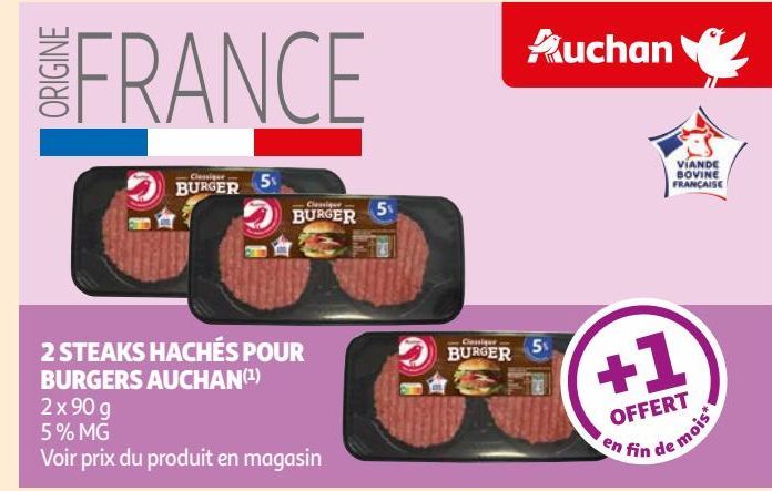 2 STEAKS HACHÉS POUR BURGERS AUCHAN