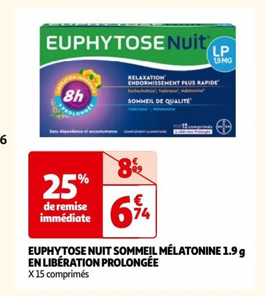 euphytose nuit sommeil mélatonine 1.9 g en libération prolongée