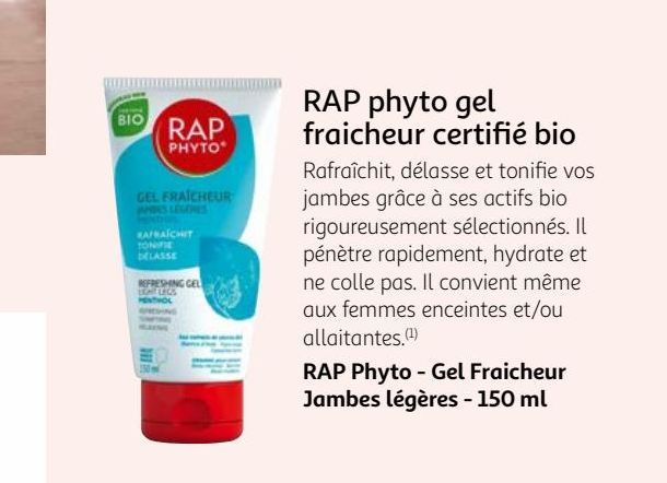 RAP phyto gel fraicheur certifié bio RAP Phyto - Gel Fraicheur Jambes légères - 150 ml