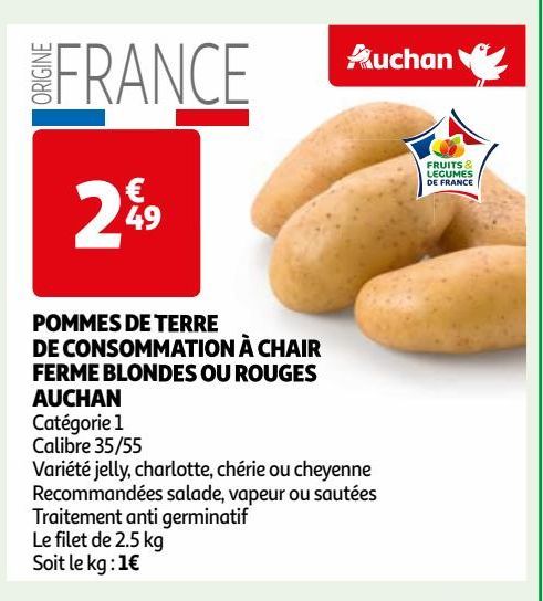 POMMES DE TERRE DE CONSOMMATION À CHAIR FERME BLONDES OU ROUGES AUCHAN