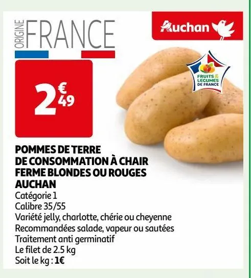 pommes de terre de consommation à chair ferme blondes ou rouges auchan