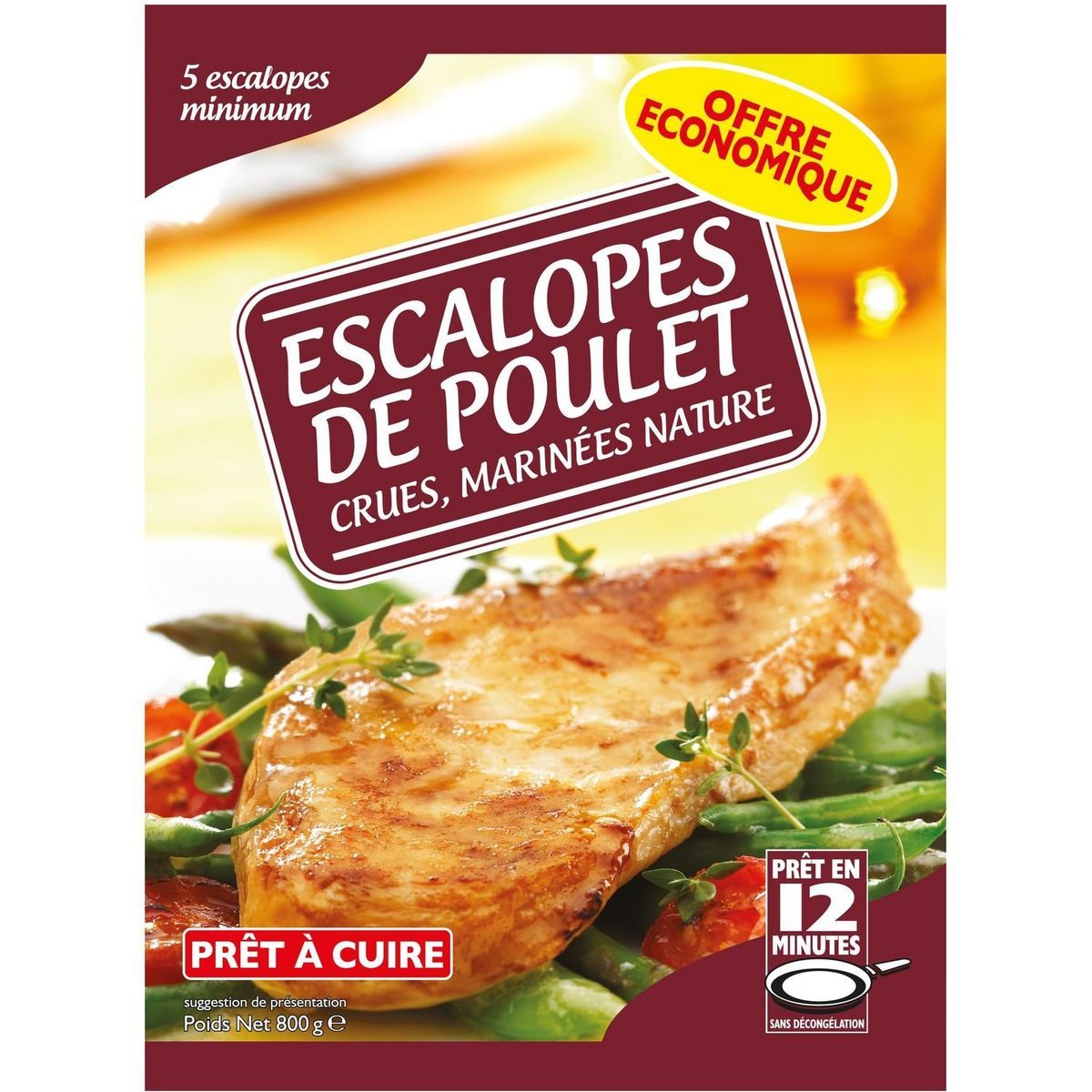 ESCALOPES DE POULET CRUES MARINÉES NATURE SURGELÉES