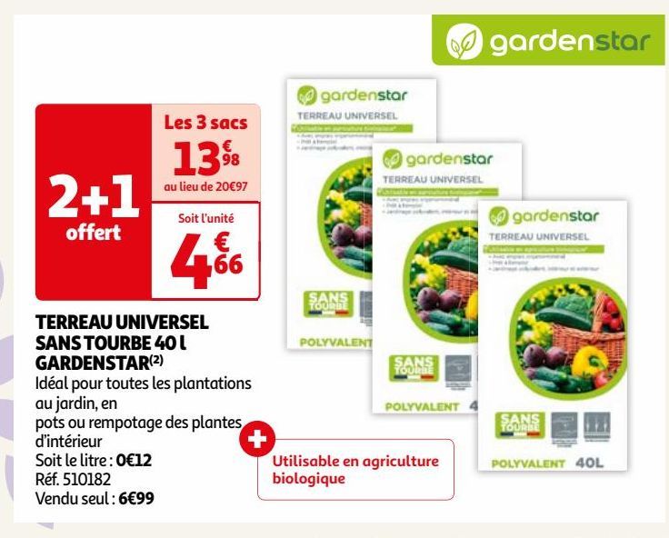 TERREAU UNIVERSEL SANS TOURBE 40 l GARDENSTAR