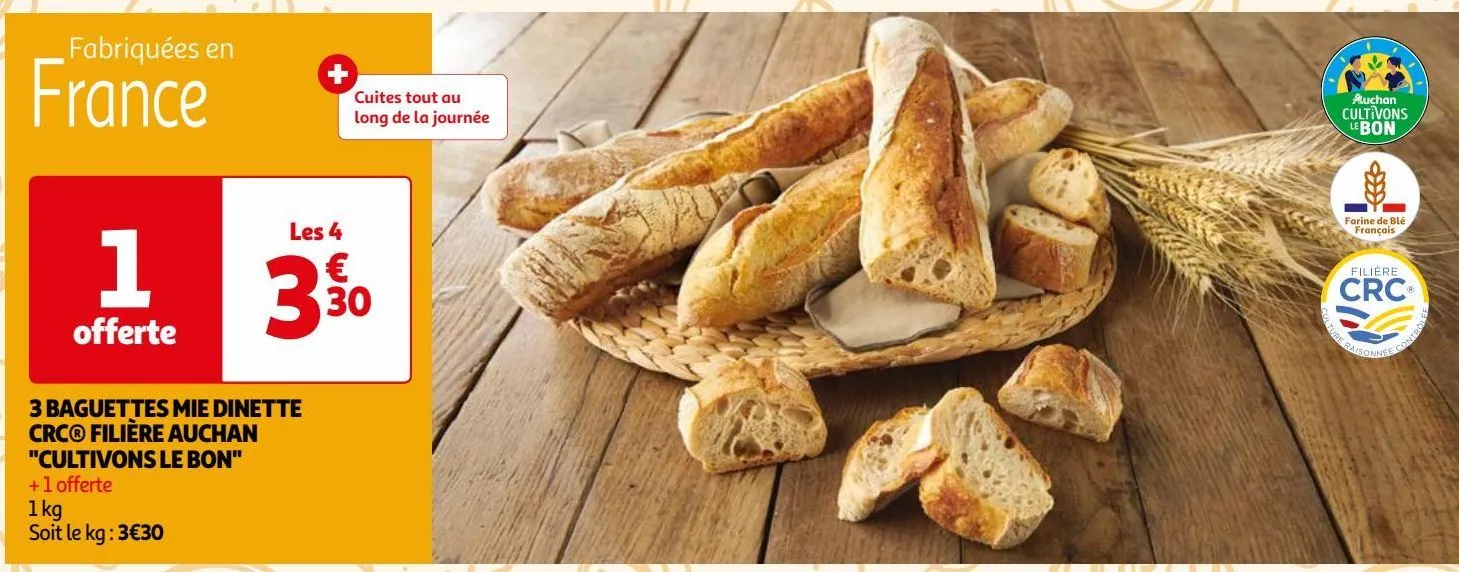 3 baguettes mie dinette crc® filière auchan "cultivons le bon"