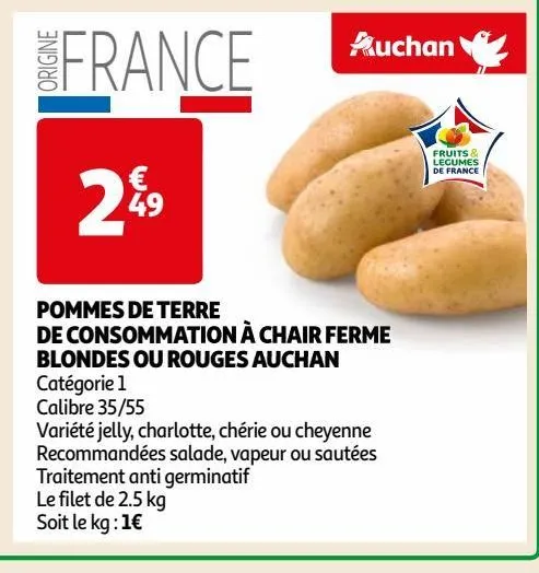 pommes de terre de consommation à chair ferme blondes ou rouges auchan 