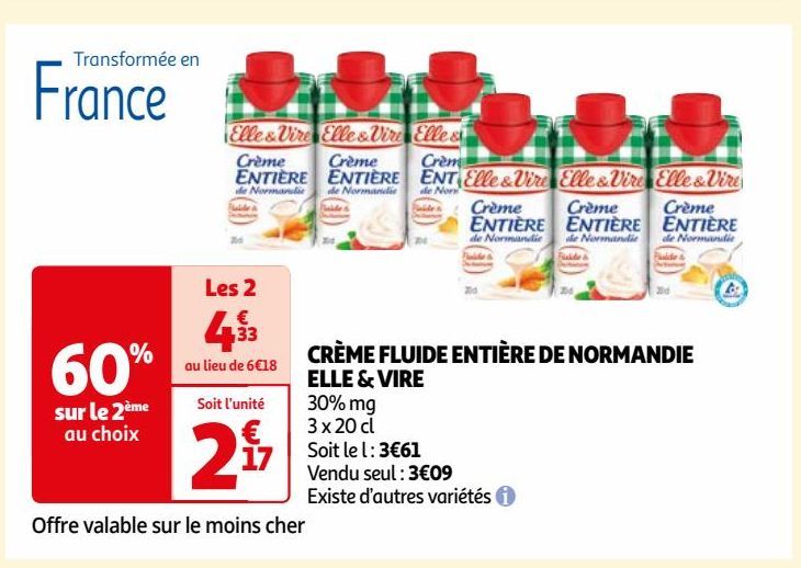 CRÈME FLUIDE ENTIÈRE DE NORMANDIE ELLE & VIRE