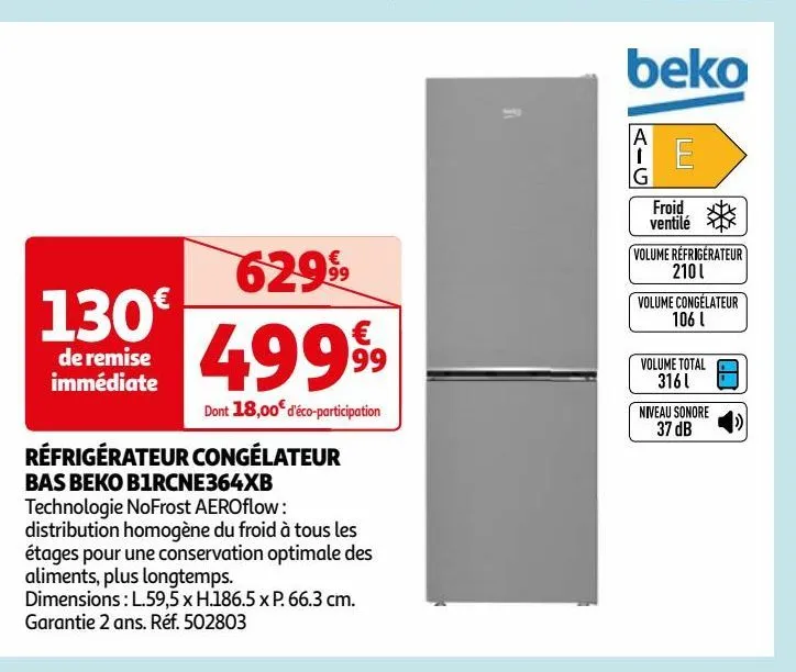 réfrigérateur congélateur bas beko b1rcne364xb
