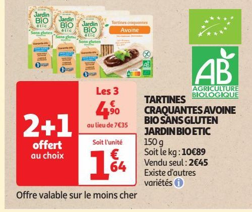 TARTINES CRAQUANTES AVOINE BIO SANS GLUTEN JARDIN BIO ETIC