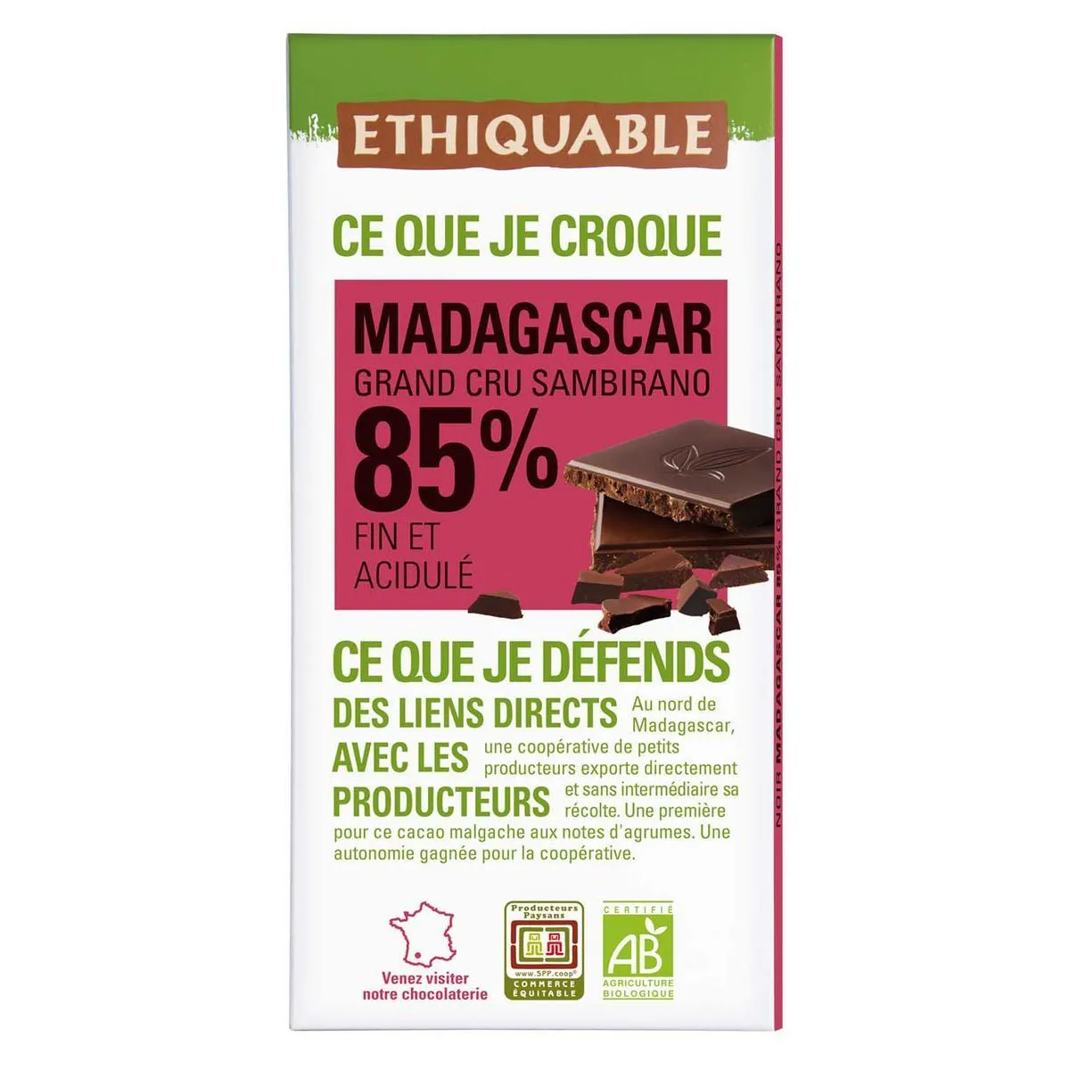 chocolat noir 85% madagascar bio ethiquable