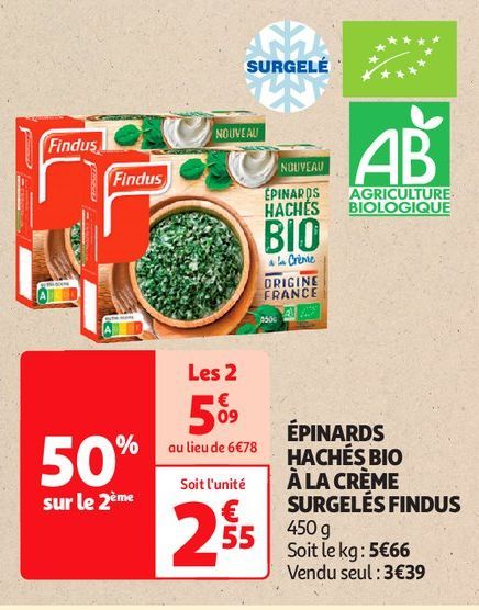 ÉPINARDS HACHÉS BIO À LA CRÈME SURGELÉS FINDUS