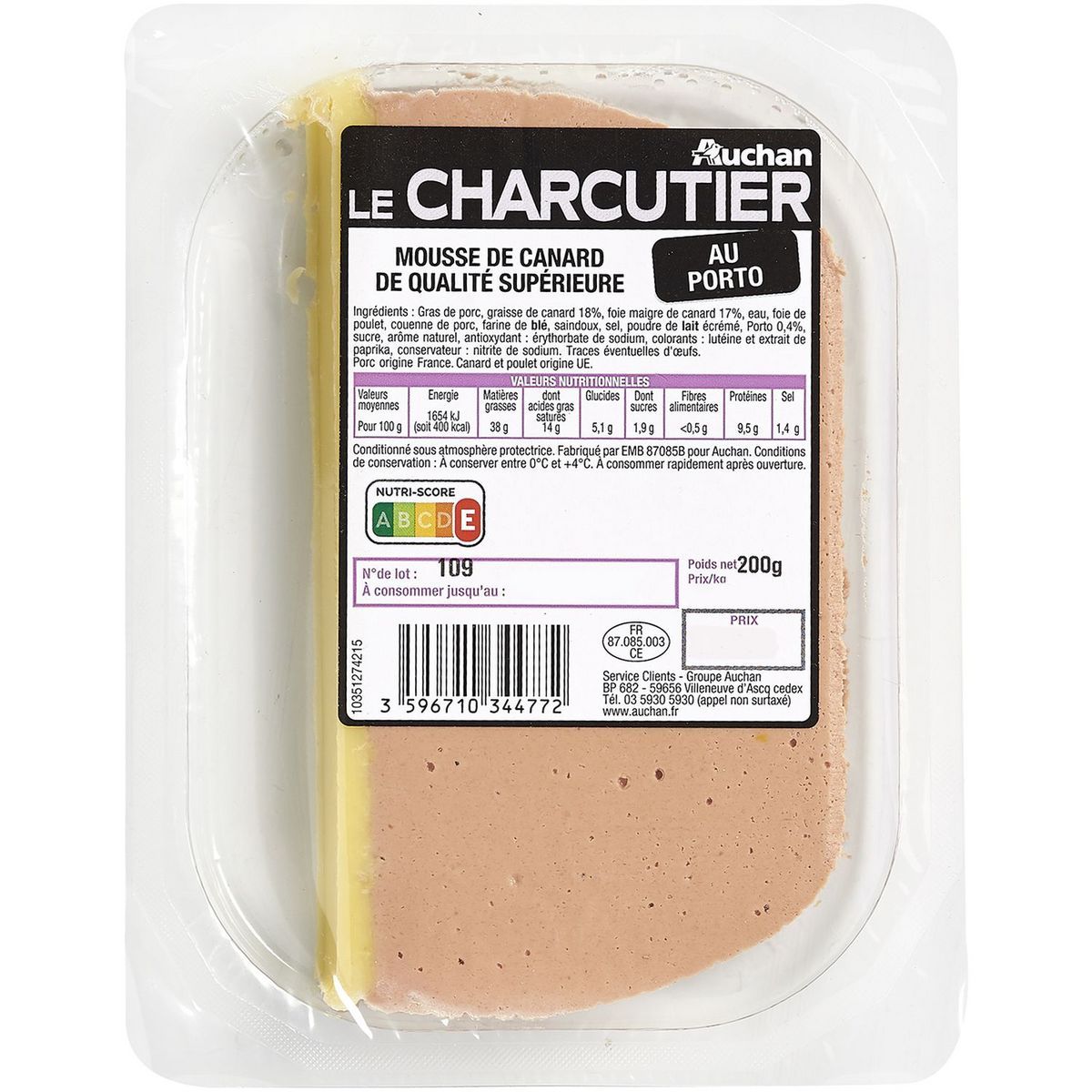 MOUSSE DE FOIE DE PORC AUCHAN LE CHARCUTIER