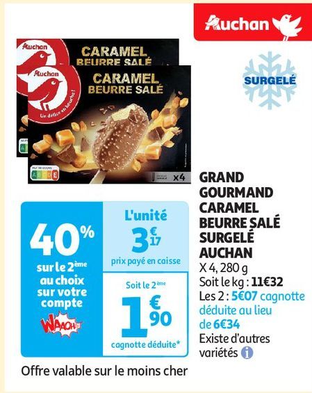 GRAND GOURMAND CARAMEL BEURRE SALÉ SURGELÉ AUCHAN