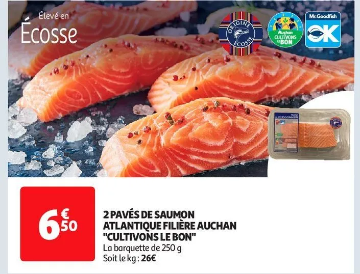 2 pavés de saumon atlantique filière auchan ¨cultivons le bon¨