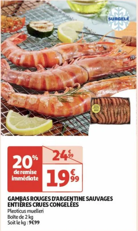 gambas rouges d'argentine sauvages entieres crues congelees
