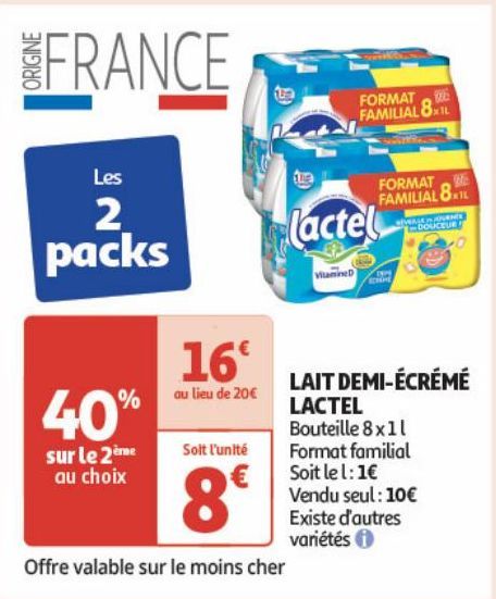 LAIT DEMI-ECREME LACTEL