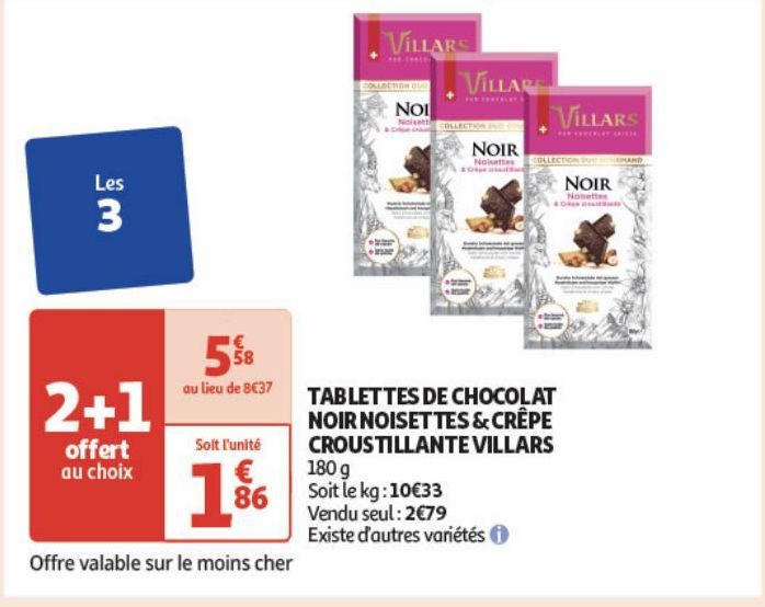 TABLETTES DE CHOCOLAT NOIR NOISETTES & CREPE CROUSTILLANTE VILLARS