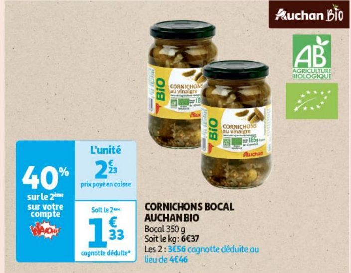 CORNICHONS BOCAL AUCHAN BIO