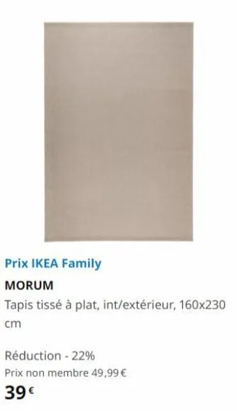 réduction - 22%  prix non membre 49,99 €  39€  prix ikea family  morum  tapis tissé à plat, int/extérieur, 160x230 cm 