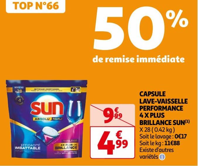 CAPSULE LAVE-VAISSELLE PERFORMANCE 4 X PLUS BRILLANCE SUN