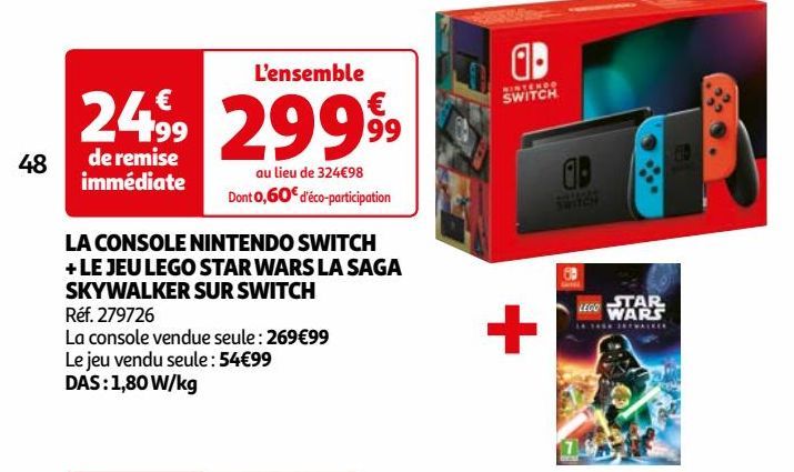  LA CONSOLE NINTENDO SWITCH + LE JEU LEGO STAR WARS LA SAGA SKYWALKER SUR SWITCH