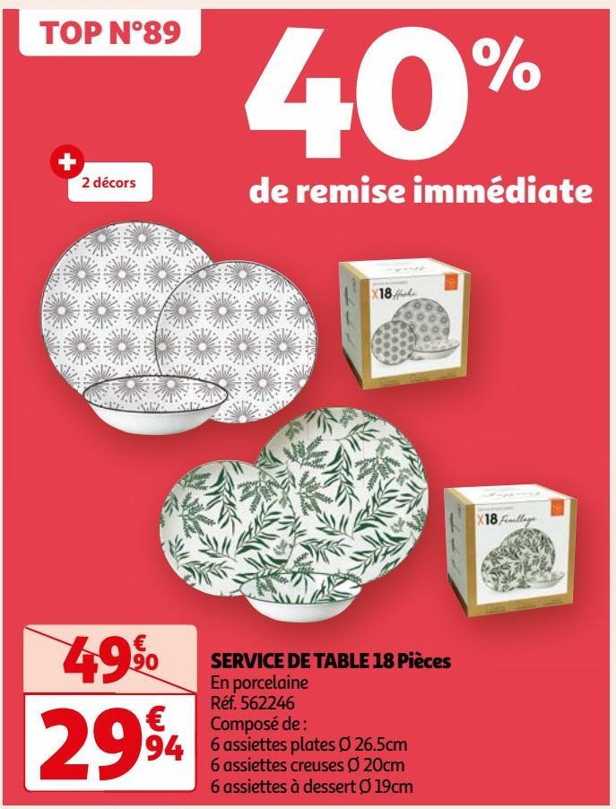 SERVICE DE TABLE 18 Pièces