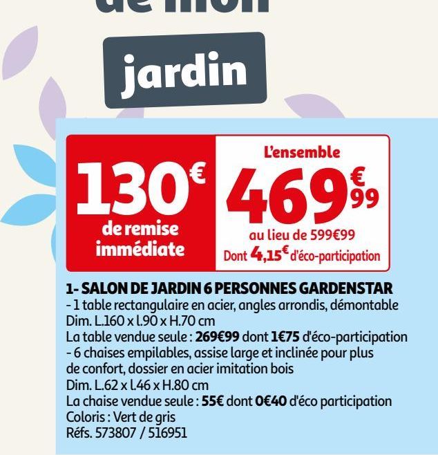 SALON DE JARDIN 6 PERSONNES GARDENSTAR
