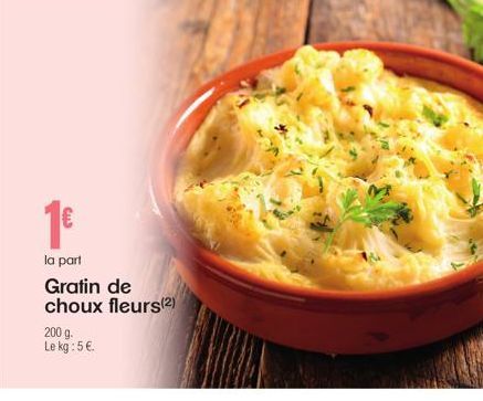 CH3  la part  Gratin de choux fleurs(2)  200 g. Le kg : 5 €. 