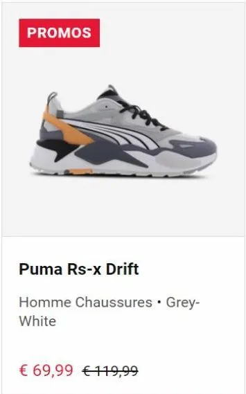 promos  puma rs-x drift  homme chaussures • grey-white  € 69,99 €119,99 