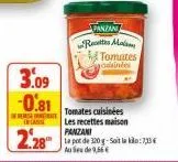 3.09 -0.81  in cas  228  panzani recettes mala tomates odsintes  tomates cuisinées  les recettes maison  panzani  le pot de 320g-soit la klo:7,33€ aus de 9,66 € 