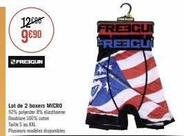 12000 9€90  frebgun  lot de 2 boxers micro 92% polyester 8% elasthanne doublure 100% coton taille s au xxl plusieurs modeles disponibles  fregu frebgu 