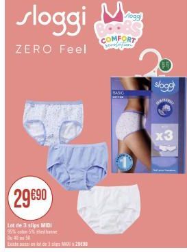 sloggi M  ZERO Feel  29690  Lot de 3 slips MIDI 95% coton 5% elasthanne  Du 40 50  Este aussi en lot de 3 si MAX 2990  Moggi  COMFORT  sevalution  BABIC UNITE  slogg  x3 