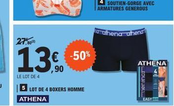 27,802)  € -50% ,90  LE LOT DE 4  5 LOT DE 4 BOXERS HOMME ATHENA  athena athena  ATHENA  menina  EASY 