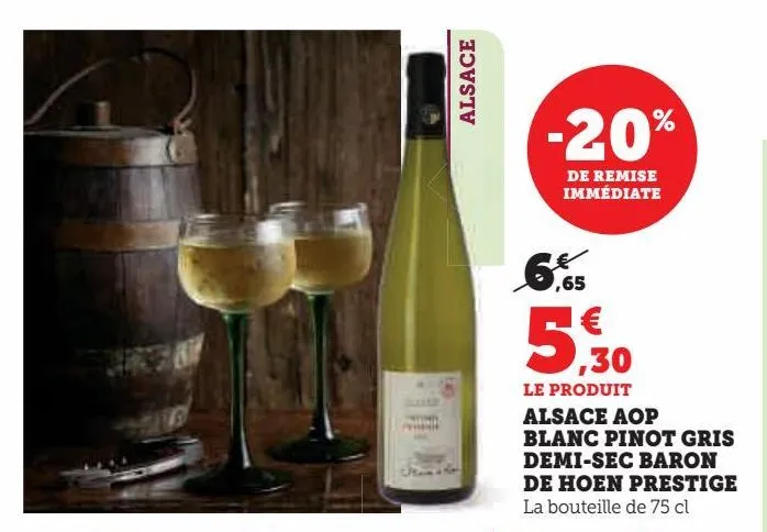 alsace aop blanc pinot gris demi-sec baron de hoen prestige