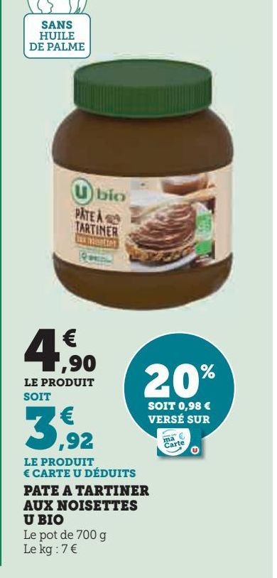 pâté a tartiner aux noisettes U bio