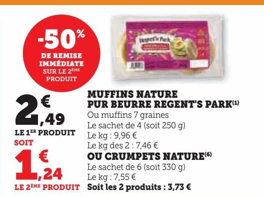 Muffins nature pur eburre regent`s park ou crumpets nature