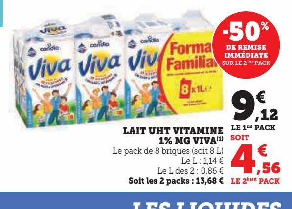 lait UHT vitamine 1% MG Viva