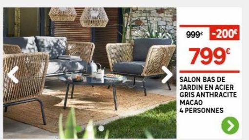 hig  999-200€  799€  SALON BAS DE JARDIN EN ACIER GRIS ANTHRACITE MACAO  4 PERSONNES  