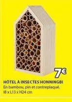 7€  hotel a insectes honningbi en bambou, pin et contreplaqué. 18 x 13 x h24 cm 