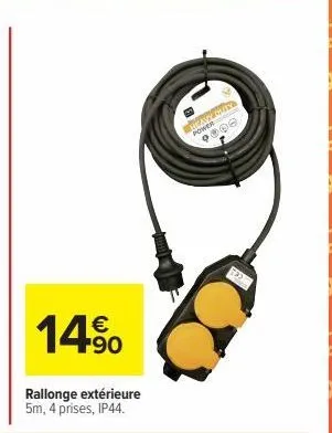 14%  rallonge extérieure 5m, 4 prises, ip44.  heavy duty power 9000 