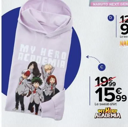 my hero academia  19% €  15%9  le sweat-shirt  my herd academia 