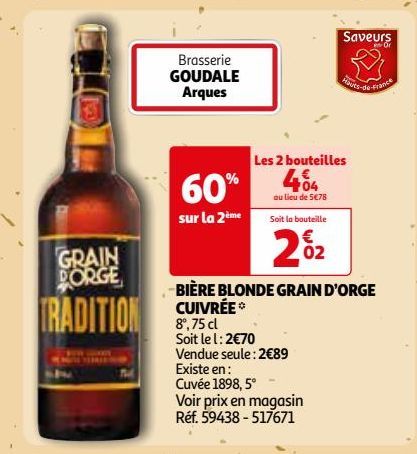 BIÈRE BLONDE GRAIN D’ORGE CUIVRÉE *