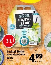 3 L  SOUTH KING COCKTAIL  MOJITO 1  ZERO  SANS ALCOOL  Cocktail Mojito sans alcool zéro sucre  30  ne 