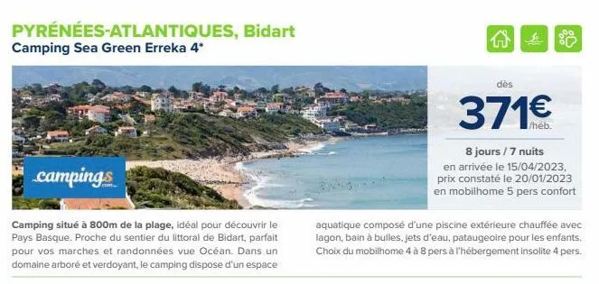 pyrénées-atlantiques, bidart camping sea green erreka 4*  campings  camping situé à 800m de la plage, idéal pour découvrir le pays basque. proche du sentier du littoral de bidart, parfait pour vos mar