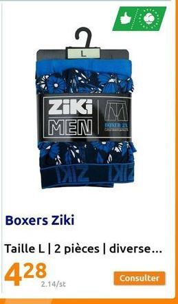 Ziki M  BONER 2  MEN  2.14/st  TAIZ TXE  Boxers Ziki  Taille L | 2 pièces | diverse...  Consulter 