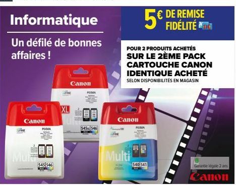 Informatique  Un défilé de bonnes affaires !  Canon  Mul  VINE  POMA  545 546  XL  NE  Canon  POMA  545546  Canon  ME  POUR 2 PRODUITS ACHETÉS SUR LE 2ÈME PACK CARTOUCHE CANON IDENTIQUE ACHETÉ  SELON 