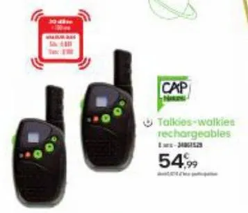 30456  cap  talkies-walkies  rechargeables  1-2  54,99 