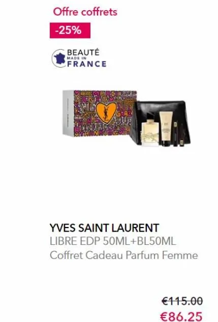 offre coffrets  -25%  beauté  made in  france  yves saint laurent libre edp 50ml+bl50ml  coffret cadeau parfum femme  €115.00  €86.25 