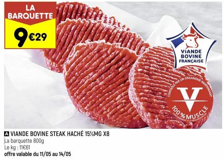  viande bovine steak haché 15%mg x8