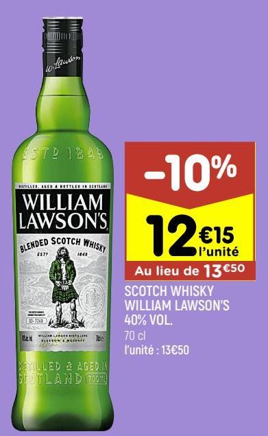 SCOTCH WHISKY WILLIAM LAWSON’S 40% VOL.