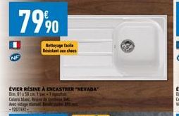 7990  ÉVIER RÉSINE À ENCASTRER "NEVADA  Dm 150 cm 1 Colors blanc F Avec vidage t -92027492- Nettoyage facile Resistant choc 